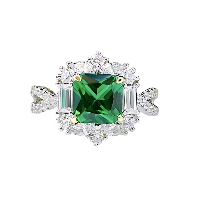 Milano Emerald American Diamond Silver Ring
