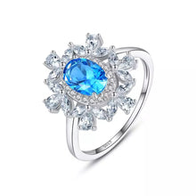 Load image into Gallery viewer, Flowery Blue Topaz American Diamond Silver Ring