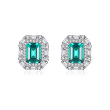 Load image into Gallery viewer, Emerald Gemstone Princess Cut Stud Silver Earrings