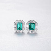 Load image into Gallery viewer, Emerald Gemstone Princess Cut Stud Silver Earrings