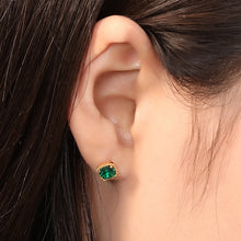 Load image into Gallery viewer, 18K Gold Plated Emerald Zircon Silver Earrings