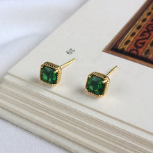 Load image into Gallery viewer, 18K Gold Plated Emerald Zircon Silver Earrings