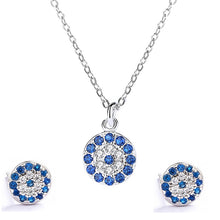 Load image into Gallery viewer, Turkish Evil Eye Zircon Pendant Silver Necklace Set