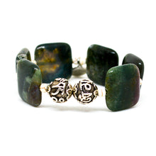Load image into Gallery viewer, Fancy Jasper Square Bead Bracelet 12MM with 925 sterling silver decorative beads on a white background