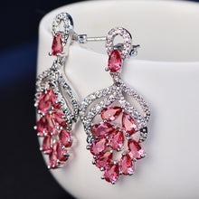 Load image into Gallery viewer, Flowery Ruby American Diamond Silver Earrings