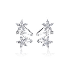 Load image into Gallery viewer, Flowery Duo White Zircon Stud Silver Earrings