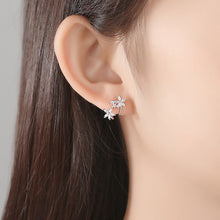 Load image into Gallery viewer, Flowery Duo White Zircon Stud Silver Earrings