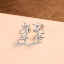 Load image into Gallery viewer, Flowery Duo White Zircon Stud Silver Earrings