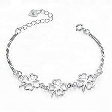 Load image into Gallery viewer, Four Leaf Charm Ring Clasp Adjustable Silver Bracelet