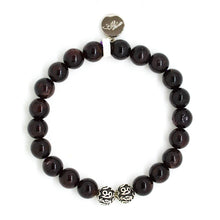 Load image into Gallery viewer, Top view of Garnet Birthstone Silver Bead Bracelet 8MM with natural garnet gemstone beads and sterling silver decorative beads by Mystic Flavia