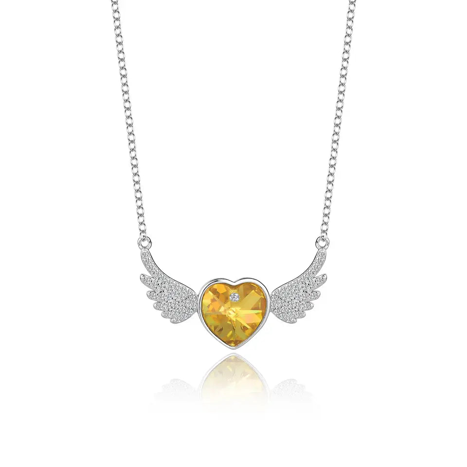 Gold Angel Wings Swarovski Crystal Silver Necklace Mystic Flavia