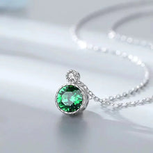 Load image into Gallery viewer, Green Swarovski Crystal Circle Pendant Silver Necklace