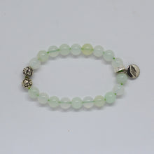 Load image into Gallery viewer, Green Opal Stone Silver Bead Bracelet 8mm side angle featuring 925 Sterling Silver details