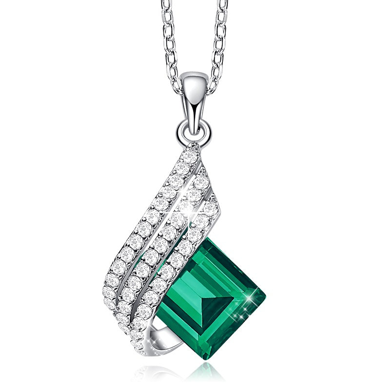Green Roman Swarovski Crystal Silver Necklace