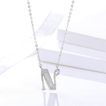 Load image into Gallery viewer, Initials Alphabet H-N Pendant Zircon Silver Necklace