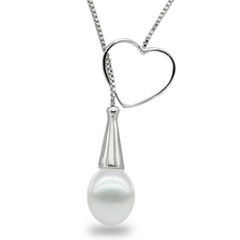 Load image into Gallery viewer, Heart au Pearl Pendant Lariat Silver Necklace