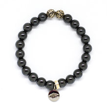 Load image into Gallery viewer, Hematite Stone Silver Bead Bracelet 8mm with 925 sterling silver beads and signature charm on white background