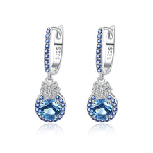 Load image into Gallery viewer, Sapphire Blue Dangling Hoop Silver Earrings