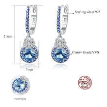 Load image into Gallery viewer, Sapphire Blue Dangling Hoop Silver Earrings