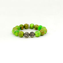 Load image into Gallery viewer, Olive Green Jasper Stone Silver Bead Bracelet (12 MM)