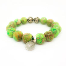 Load image into Gallery viewer, Olive Green Jasper Stone Silver Bead Bracelet (12 MM)