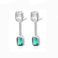 Load image into Gallery viewer, Emerald Gemstone Long Stud Silver Earrings