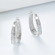 Load image into Gallery viewer, White Swarovski Crystal Hoop Silver Earrings