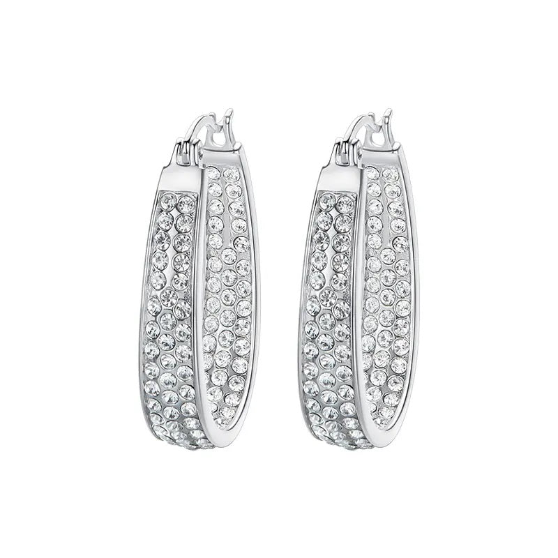 White Swarovski Crystal Hoop Silver Earrings