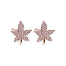Load image into Gallery viewer, Maple Leaf Rose Gold Zircon Studded Silver Earrings
