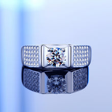 Load image into Gallery viewer, Men's Moissanite ring front view with pavé side stones