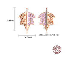 Load image into Gallery viewer, Mini Maple Rose Gold Zircon Stud Silver Earrings