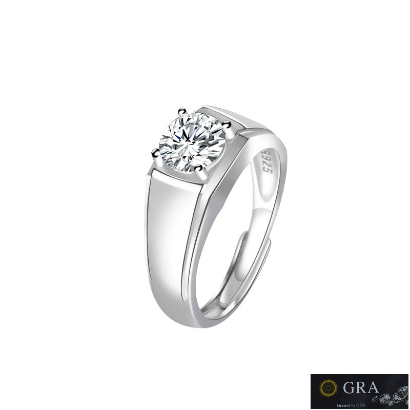 Solitaire MOISSANITE Preset Adjustable Silver Ring