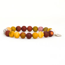 Load image into Gallery viewer, Mookaite Jasper Matte Silver Bead Bracelet 8MM side profile displaying matte natural gemstone bead arrangement with 925 sterling silver accents | MysticFlavia