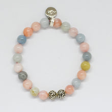Load image into Gallery viewer, Natural Morganite Stone Silver Bead Bracelet 8mm showcasing pastel gemstone beads with sterling silver accents.