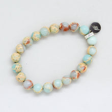 Load image into Gallery viewer, Side perspective of Natural Snake Jasper Stone Flat Silver Bead Bracelet 8MM showcasing genuine Snake Jasper beads