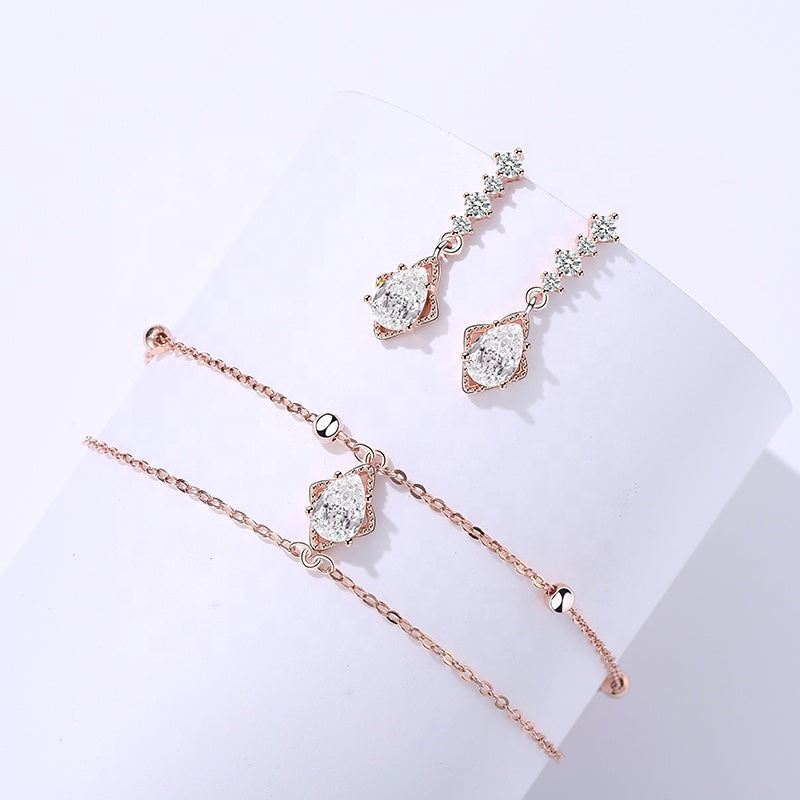 Rose Gold White Zircon Bracelet & Earring Set
