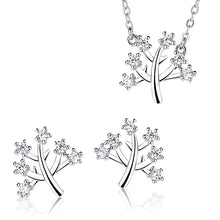Load image into Gallery viewer, Tree Pendant White Zircon Silver Necklace Set