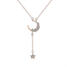 Load image into Gallery viewer, Rose Gold Moon & Star Adjustable Silver Necklace
