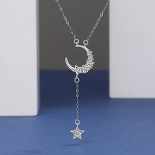 Load image into Gallery viewer, Moon & Star White Zircon Studded Silver Necklace
