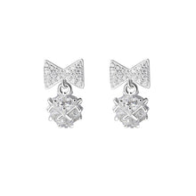 Load image into Gallery viewer, Bow & Diamond Zircon Studded Silver Earrings