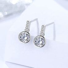 Load image into Gallery viewer, White Zircon Solitaire Round Silver Earrings
