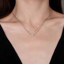 Load image into Gallery viewer, White Zircon Circle Layered Pendant Silver Necklace