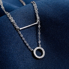 Load image into Gallery viewer, White Zircon Circle Layered Pendant Silver Necklace