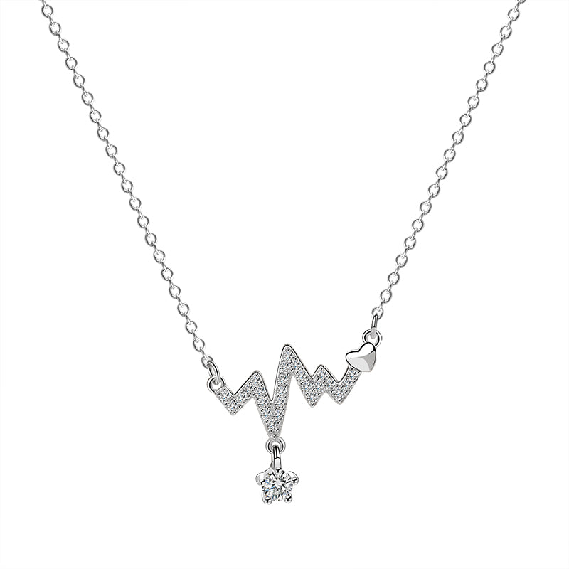 White Zircon Heartbeat Pendant Silver Necklace