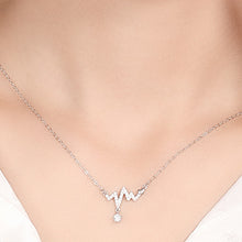 Load image into Gallery viewer, White Zircon Heartbeat Pendant Silver Necklace