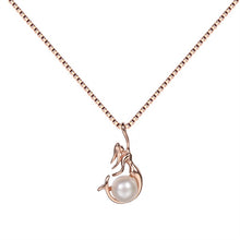 Load image into Gallery viewer, Rose Gold Mermaid Pearl Pendant Silver Necklace