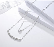 Load image into Gallery viewer, White Zircon Arc Layered Pendant Silver Necklace