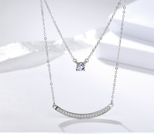 Load image into Gallery viewer, White Zircon Arc Layered Pendant Silver Necklace