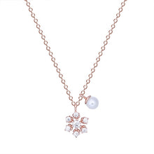Load image into Gallery viewer, Rose Gold Snowflake Pearl Pendant Silver Necklace
