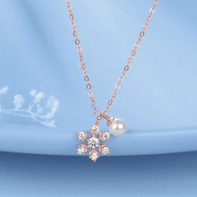Load image into Gallery viewer, Rose Gold Snowflake Pearl Pendant Silver Necklace